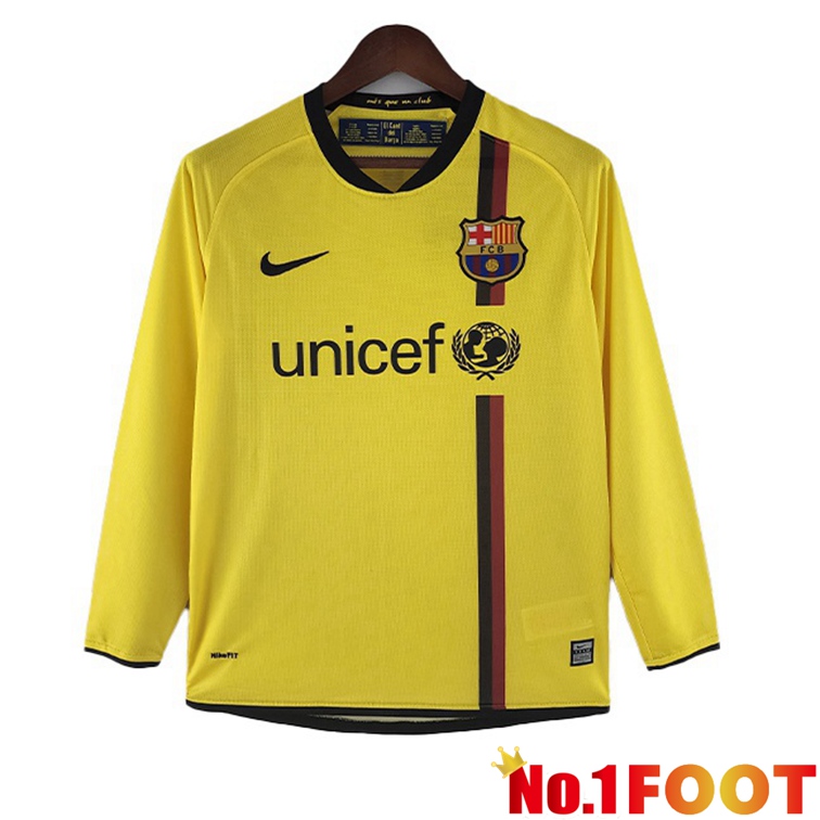 FC Barcelona Retro Football Jerseys Away Long Sleeve Yellow 2008-2009