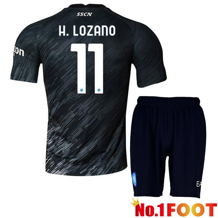 SSC Napoli (H. Lozano 11) Kids Football Jerseys Third Black 2022-2023