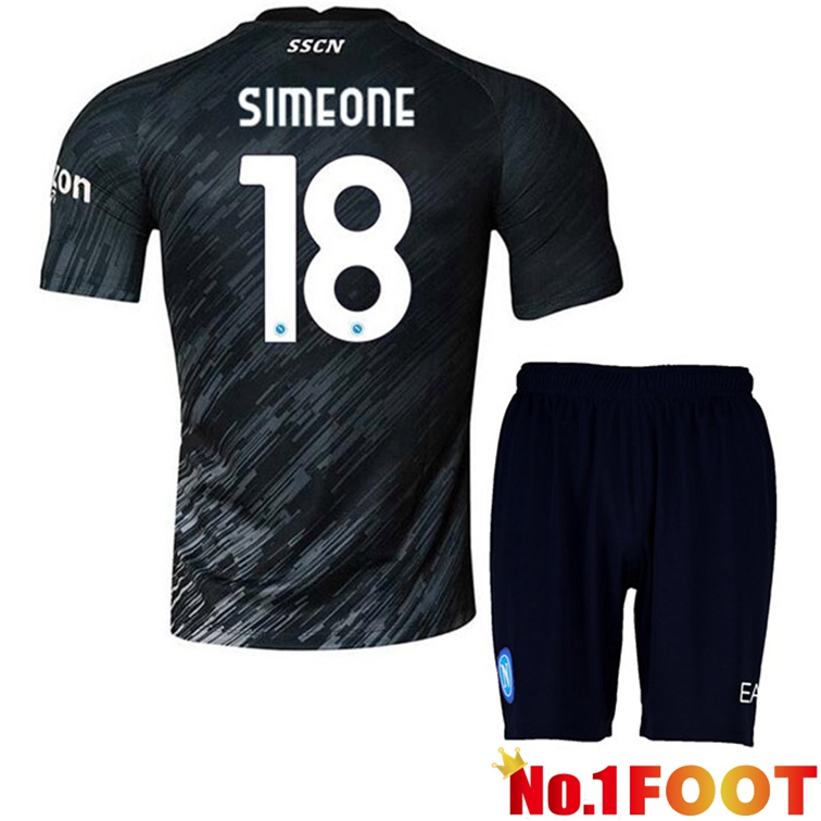 SSC Napoli (Simeone 18) Kids Football Jerseys Third Black 2022-2023