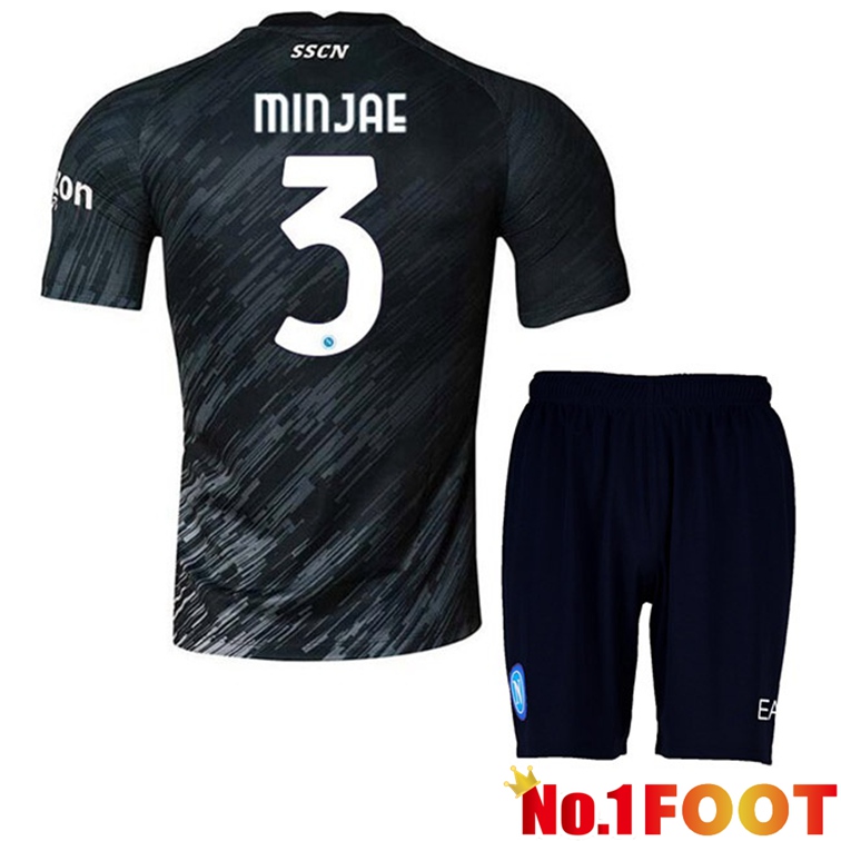 SSC Napoli (Minjae 3) Kids Football Jerseys Third Black 2022-2023