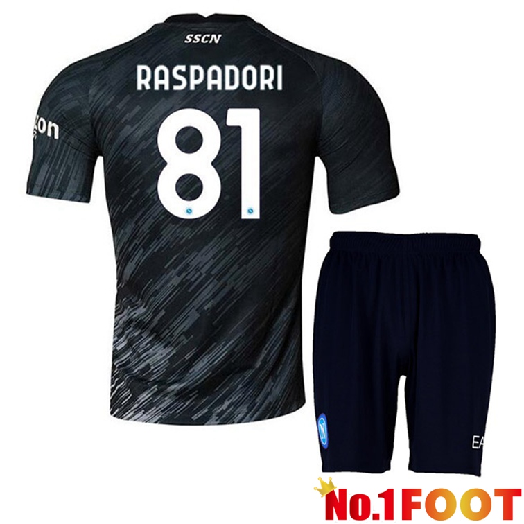 SSC Napoli (Raspadori 81) Kids Football Jerseys Third Black 2022-2023