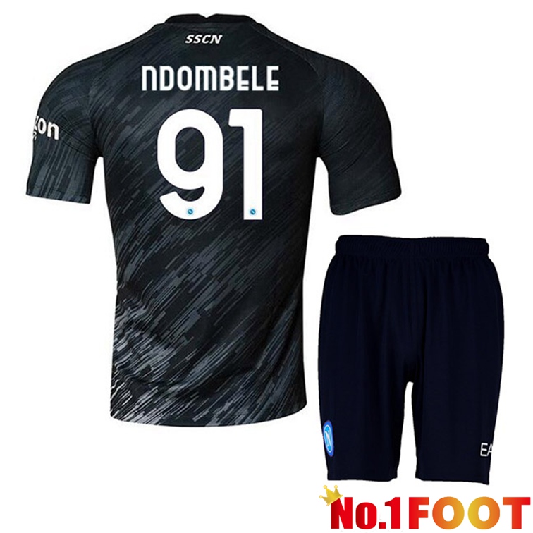 SSC Napoli (Ndombele 91) Kids Football Jerseys Third Black 2022-2023