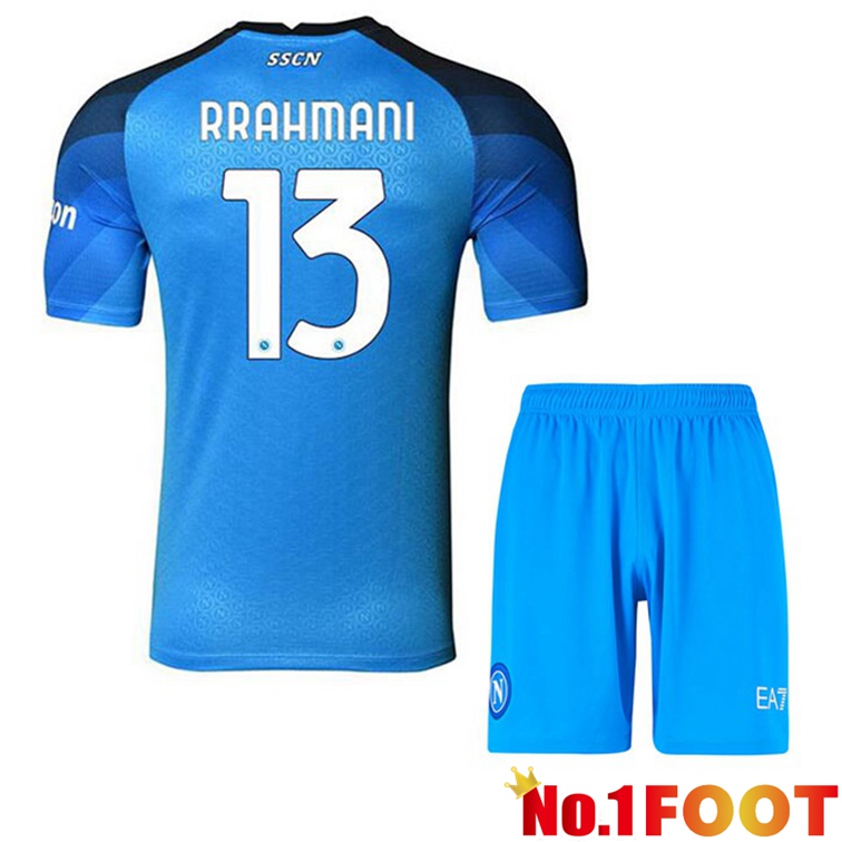 SSC Napoli (Rrahmani 13) Kids Football Jerseys Home Blue 2022-2023