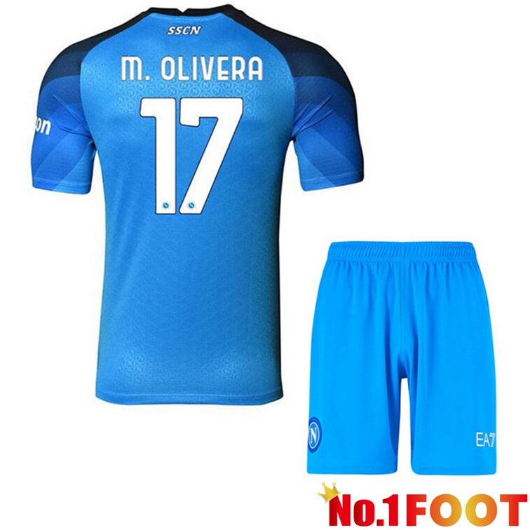 SSC Napoli (M. Olivera 17) Kids Football Jerseys Home Blue 2022-2023