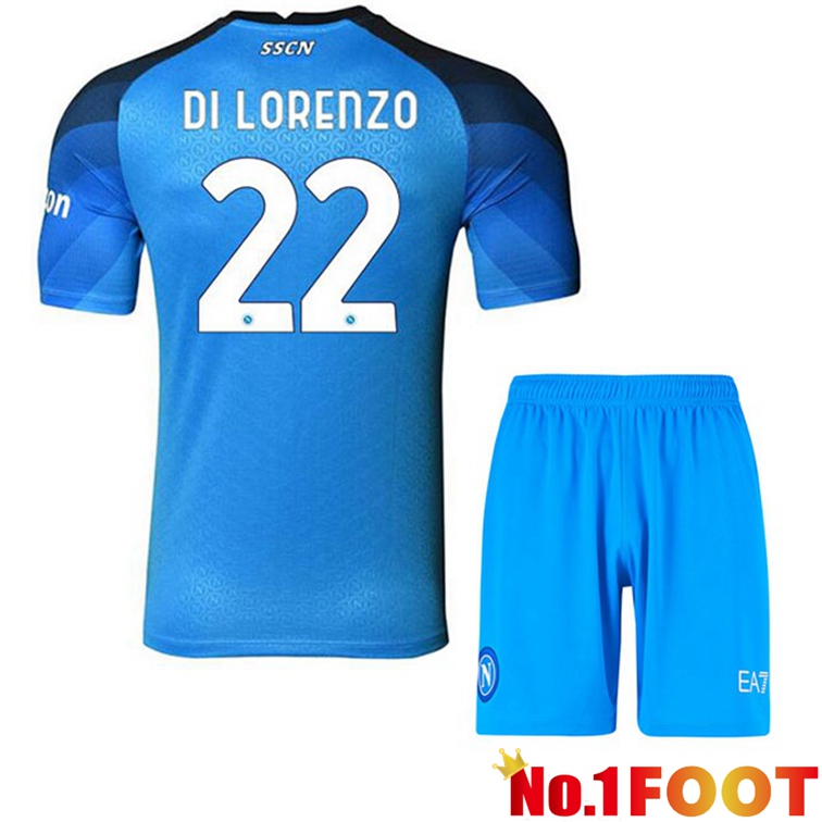 SSC Napoli (Di Lorenzo 22) Kids Football Jerseys Home Blue 2022-2023