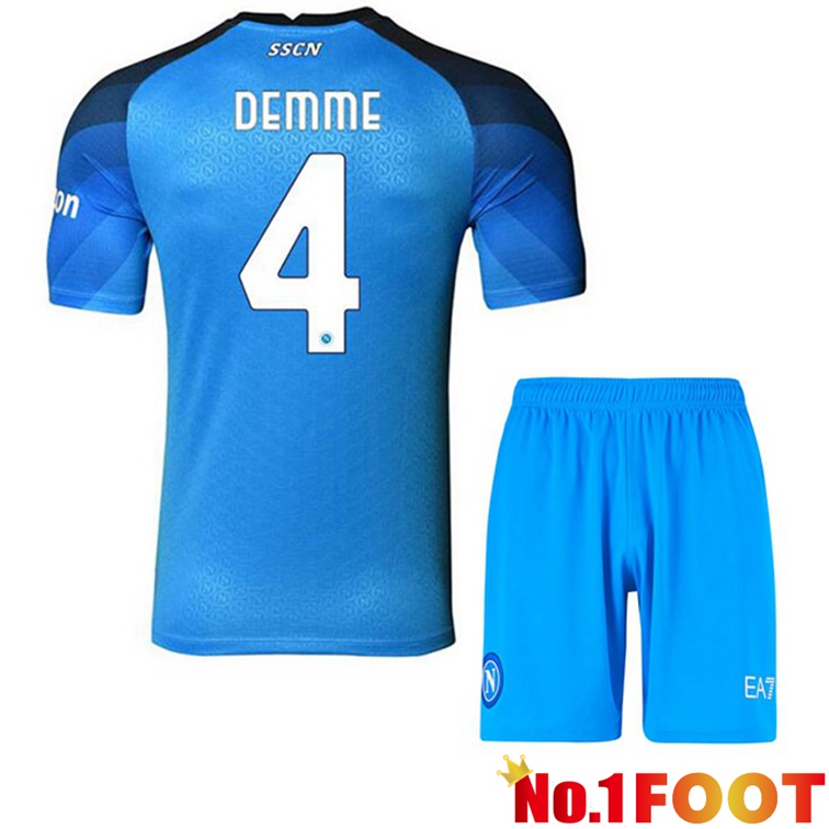 SSC Napoli (Demme 4) Kids Football Jerseys Home Blue 2022-2023