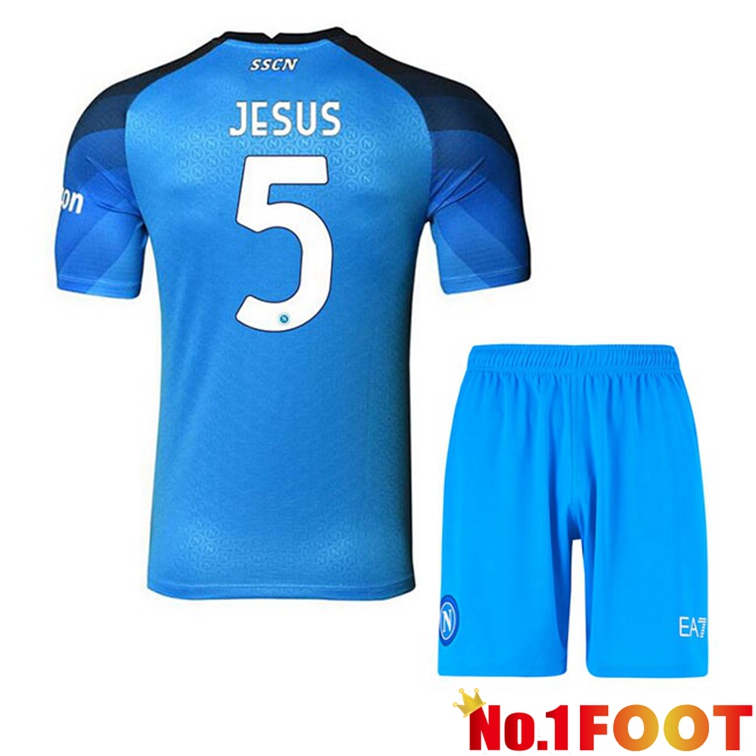 SSC Napoli (Jesus 5) Kids Football Jerseys Home Blue 2022-2023