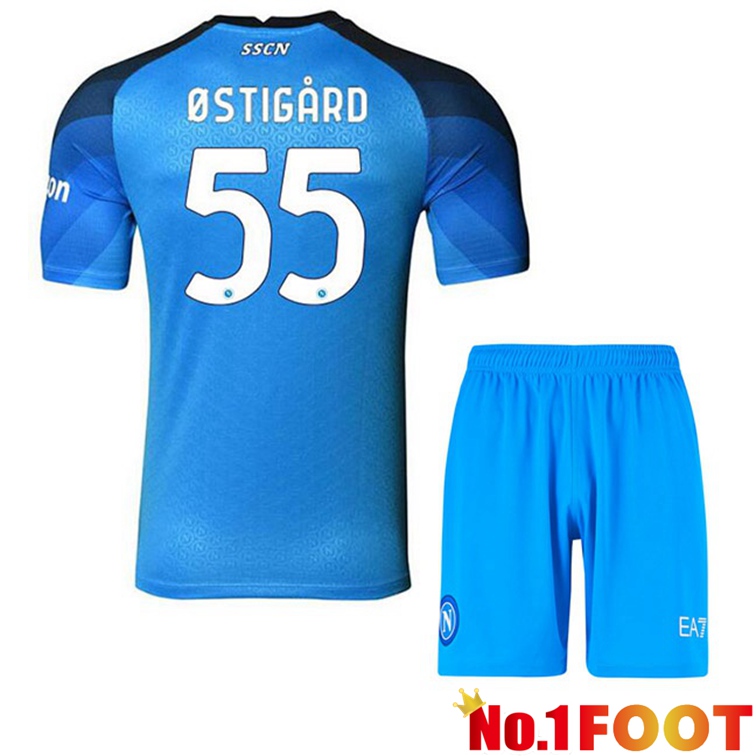 SSC Napoli (Ostigard 55) Kids Football Jerseys Home Blue 2022-2023