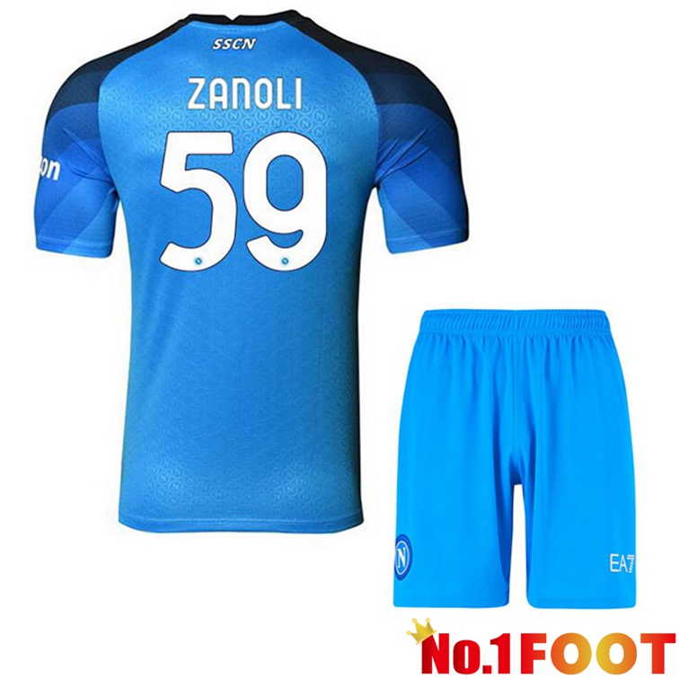 SSC Napoli (Zanoli 59) Kids Football Jerseys Home Blue 2022-2023