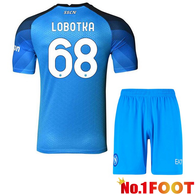 SSC Napoli (Lobotka 68) Kids Football Jerseys Home Blue 2022-2023