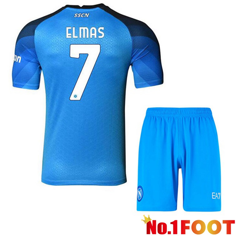 SSC Napoli (Elmas 7) Kids Football Jerseys Home Blue 2022-2023