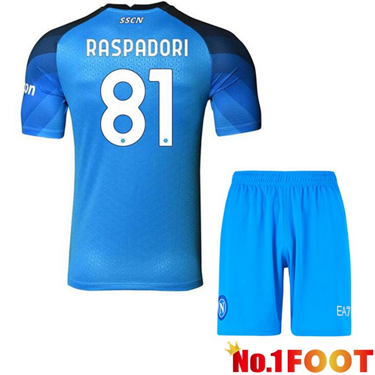 SSC Napoli (Raspadori 81) Kids Football Jerseys Home Blue 2022-2023