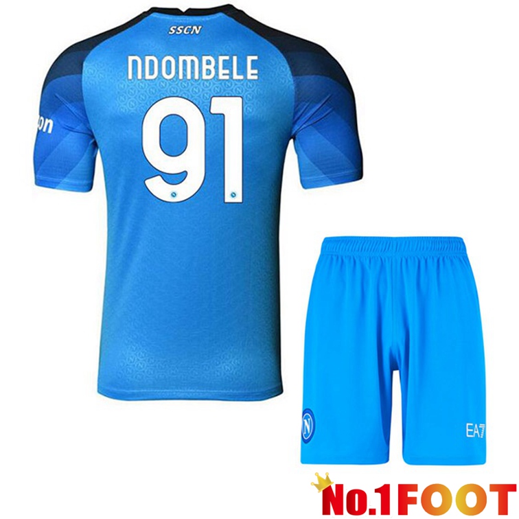 SSC Napoli (Ndombele 91) Kids Football Jerseys Home Blue 2022-2023