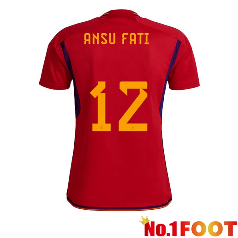 Spain (ANSU FATI 12) Soccer Jerseys Home Red World Cup 2022