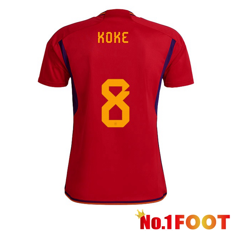 Spain (KOKE 8) Soccer Jerseys Home Red World Cup 2022