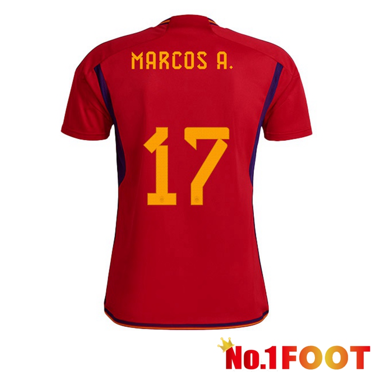 Spain (MARCOS A. 17) Soccer Jerseys Home Red World Cup 2022