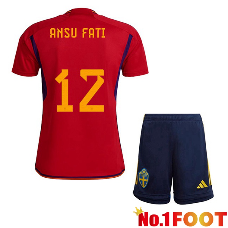 Spain (ANSU FATI 12) Kids Soccer Jerseys Home Red World Cup 2022