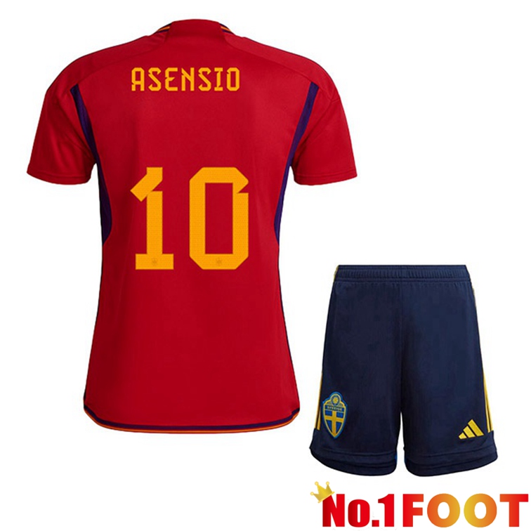 Spain (ASENSIO 10) Kids Soccer Jerseys Home Red World Cup 2022