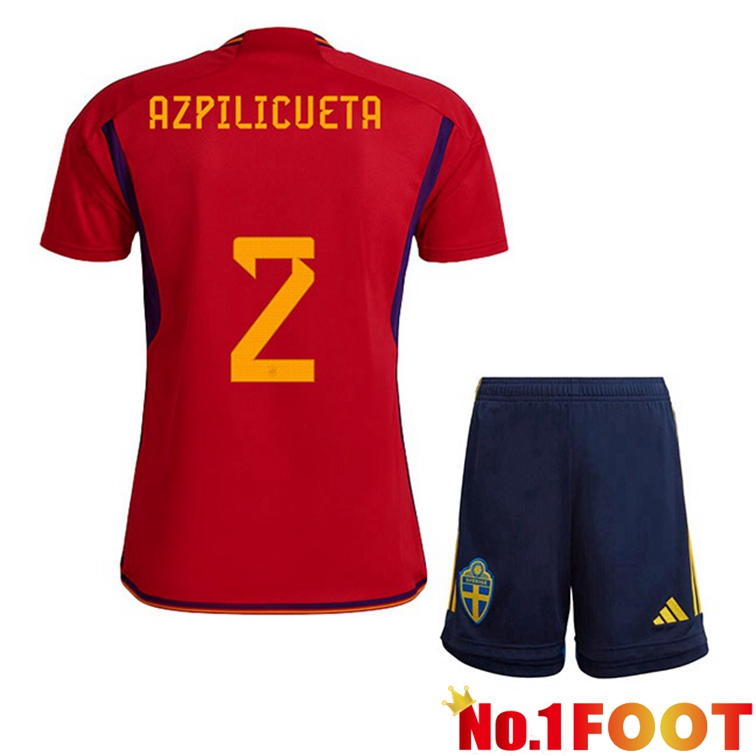 Spain (AZPILICUETA 2) Kids Soccer Jerseys Home Red World Cup 2022