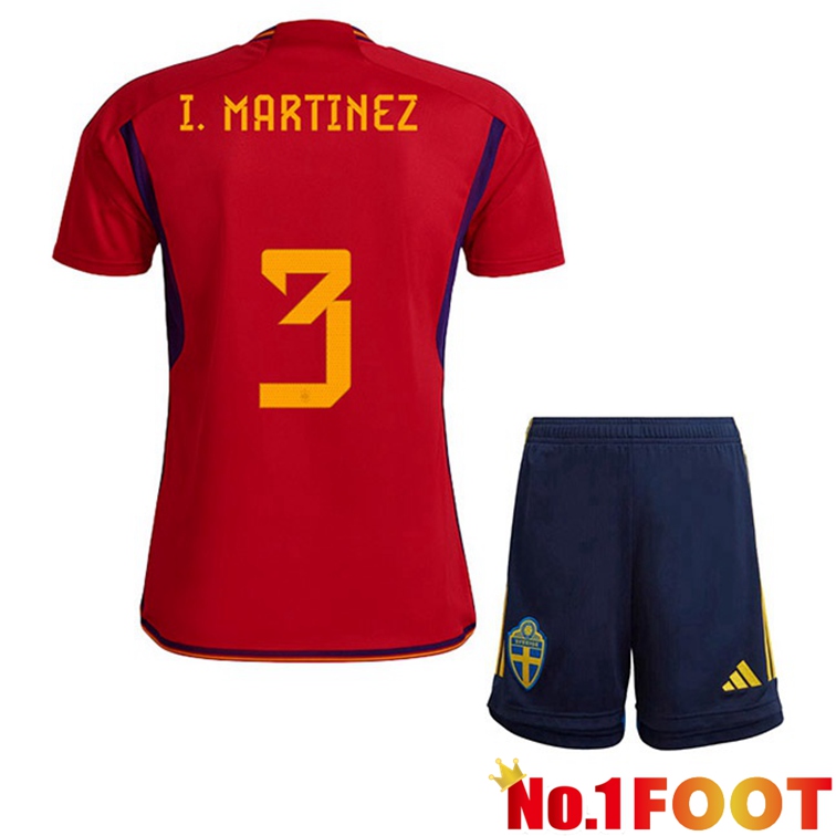 Spain (I. MARTINEZ 3) Kids Soccer Jerseys Home Red World Cup 2022