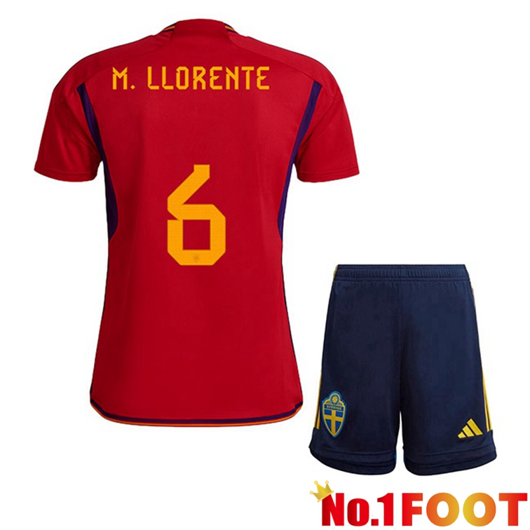 Spain (M.LLORENTE 6) Kids Soccer Jerseys Home Red World Cup 2022