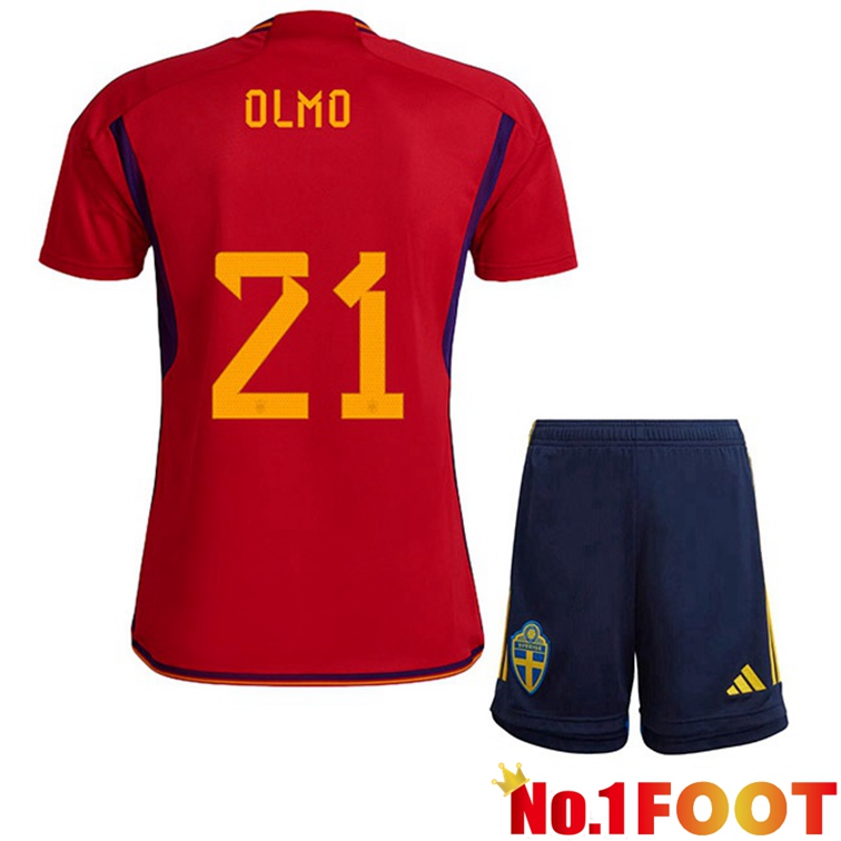 Spain (OLMO 21) Kids Soccer Jerseys Home Red World Cup 2022