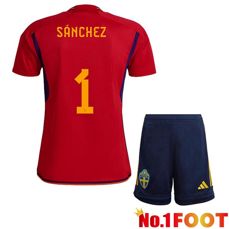 Spain (SÁNCHEZ 1) Kids Soccer Jerseys Home Red World Cup 2022