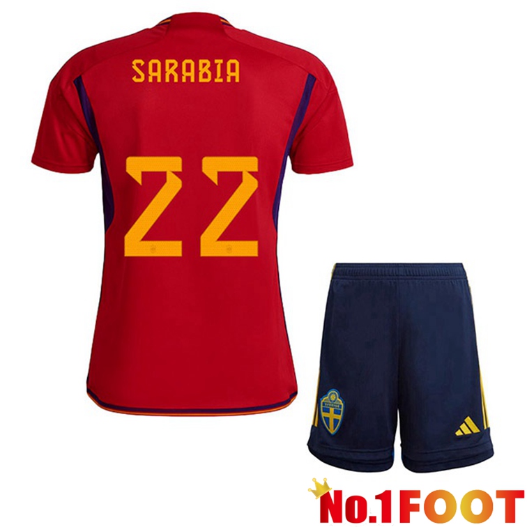 Spain (SARABIA 22) Kids Soccer Jerseys Home Red World Cup 2022