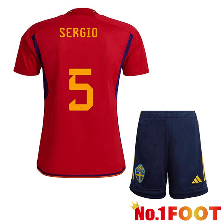 Spain (SERGIO 5) Kids Soccer Jerseys Home Red World Cup 2022