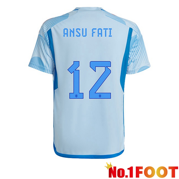 Spain (ANSU FATI 12) Soccer Jerseys Away Blue White World Cup 2022