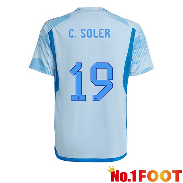 Spain (C. SOLER 19) Soccer Jerseys Away Blue White World Cup 2022