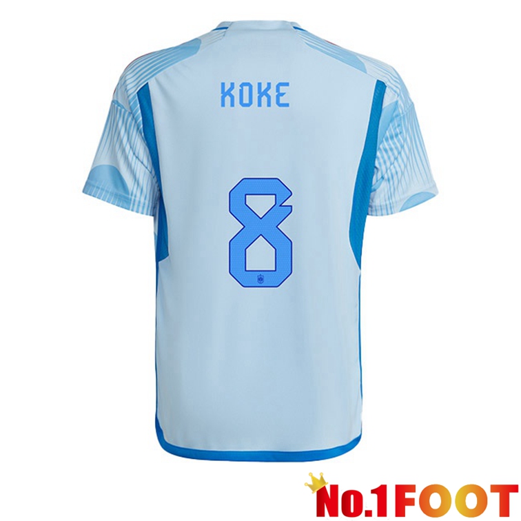 Spain (KOKE 8) Soccer Jerseys Away Blue White World Cup 2022