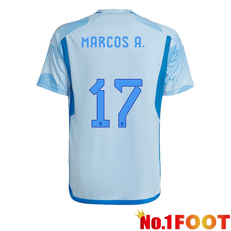 Spain (MARCOS A. 17) Soccer Jerseys Away Blue White World Cup 2022