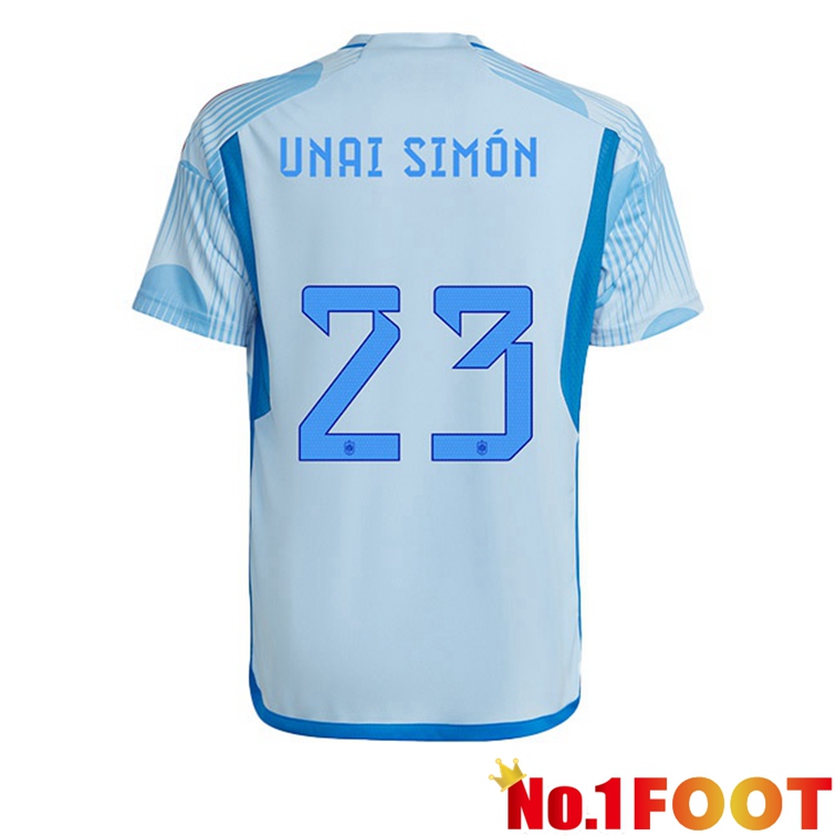 Spain (UNAI SIMÓN 23) Soccer Jerseys Away Blue White World Cup 2022