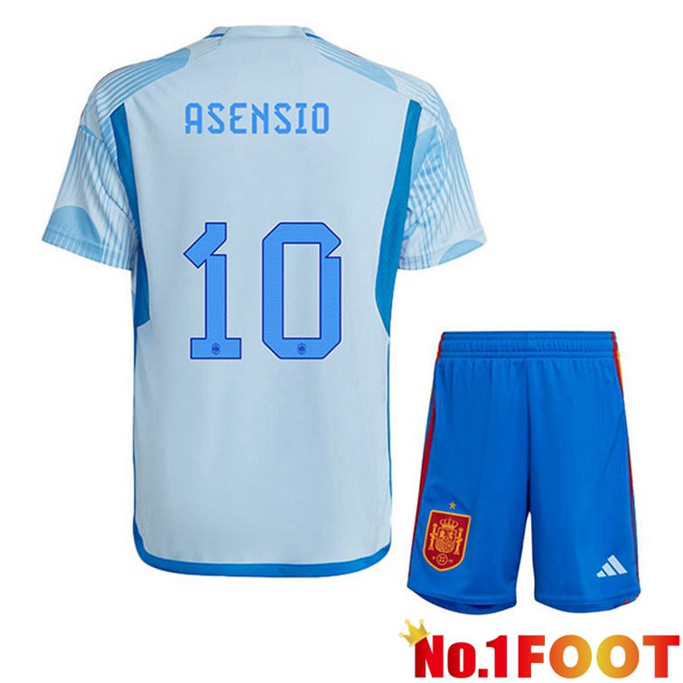 Spain (ASENSIO 10) Kids Soccer Jerseys Away Blue White World Cup 2022