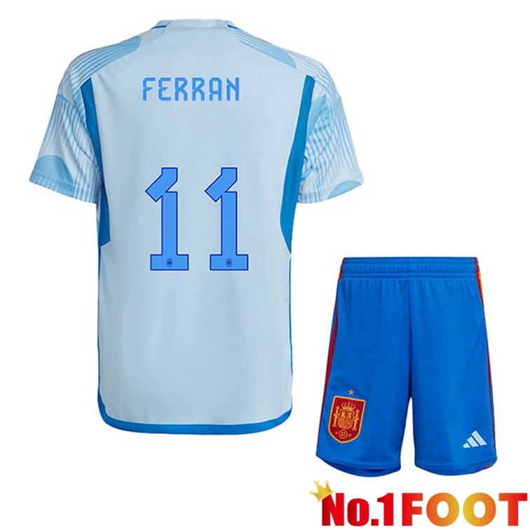 Spain (FERRAN 11) Kids Soccer Jerseys Away Blue White World Cup 2022