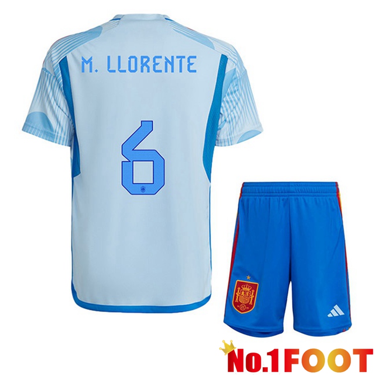 Spain (M.LLORENTE 6) Kids Soccer Jerseys Away Blue White World Cup 2022