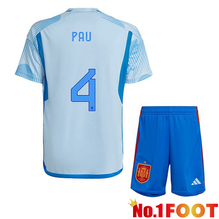 Spain (PAU 4) Kids Soccer Jerseys Away Blue White World Cup 2022