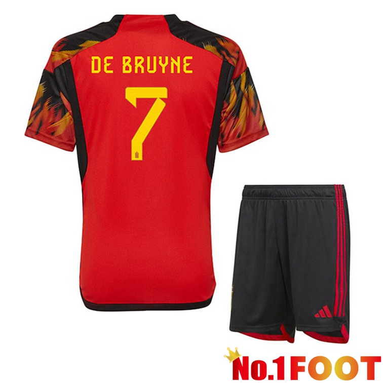 Belgium (De BRUYNE 7) Kids Soccer Jerseys Home Red World Cup 2022