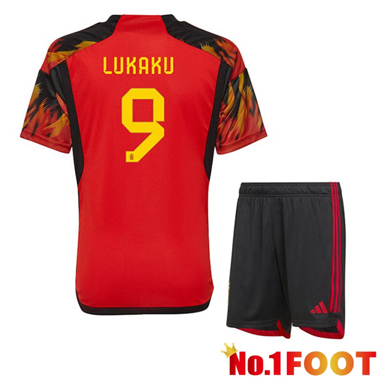 Belgium (LUKAKU 9) Kids Soccer Jerseys Home Red World Cup 2022