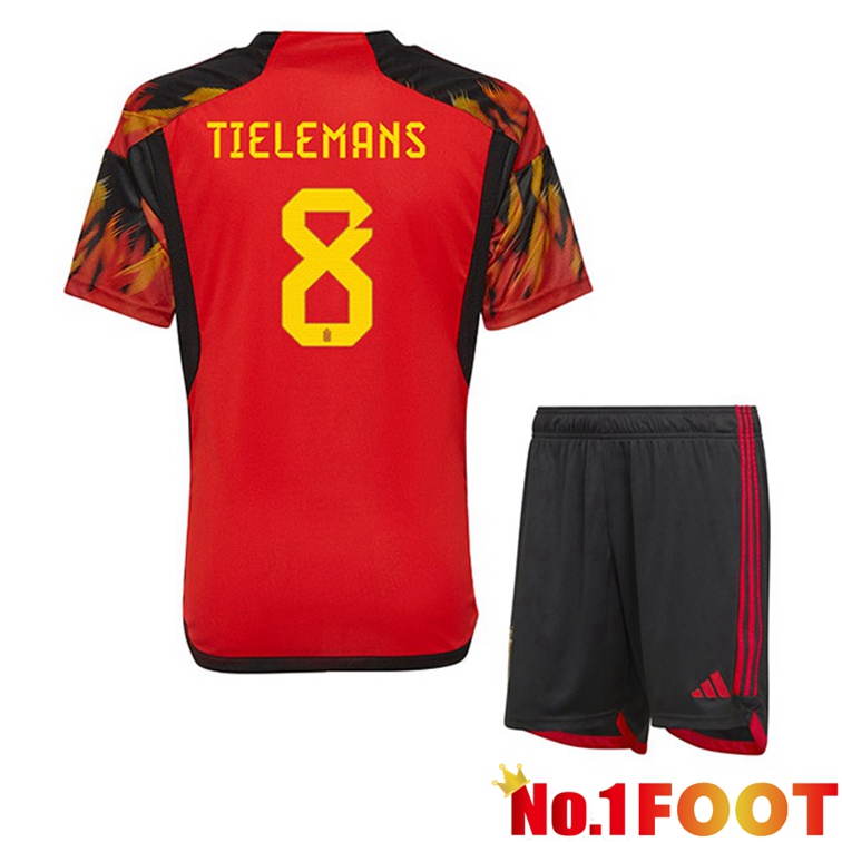 Belgium (TIELEMANS 8) Kids Soccer Jerseys Home Red World Cup 2022