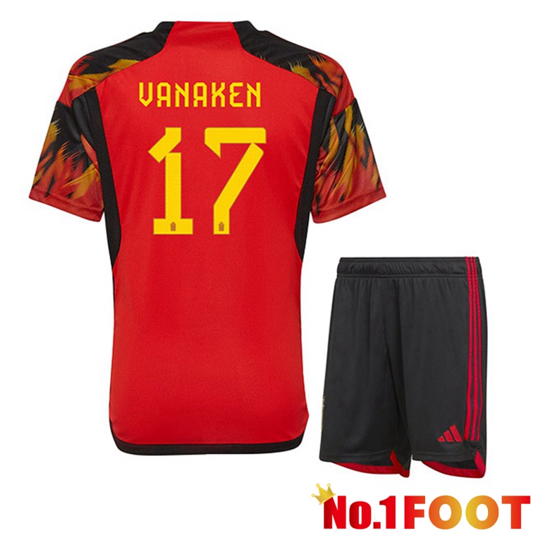 Belgium (VANAKEN 17) Kids Soccer Jerseys Home Red World Cup 2022