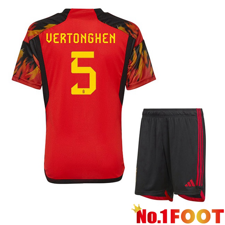 Belgium (VERTONGHEN 5) Kids Soccer Jerseys Home Red World Cup 2022