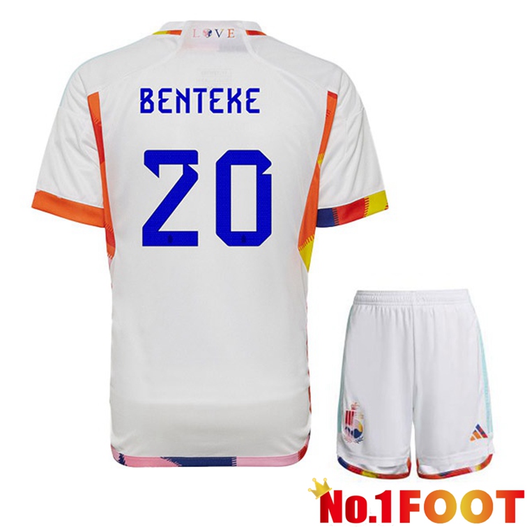 Belgium (BENTEKE 20) Kids Soccer Jerseys Away White World Cup 2022