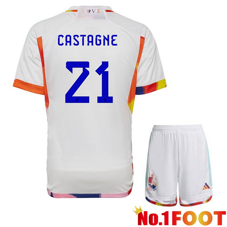 Belgium (CASTAGNE 21) Kids Soccer Jerseys Away White World Cup 2022