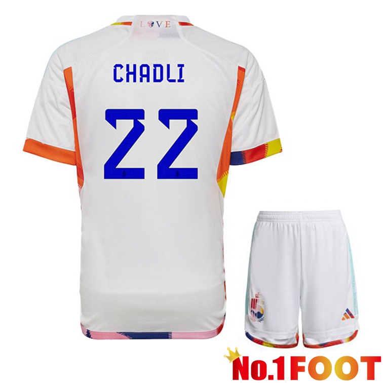 Belgium (CHADLI 22) Kids Soccer Jerseys Away White World Cup 2022