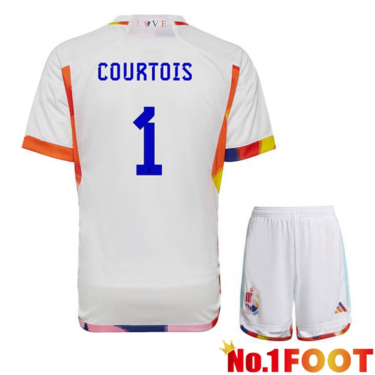 Belgium (COURTOIS 1) Kids Soccer Jerseys Away White World Cup 2022