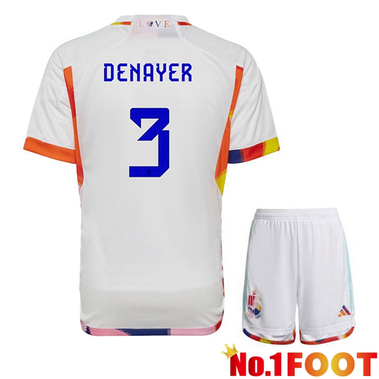 Belgium (DENAYER 3) Kids Soccer Jerseys Away White World Cup 2022