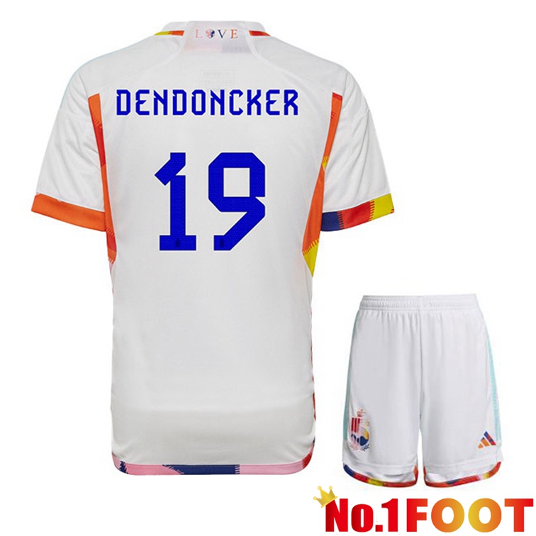 Belgium (DENDONCKER 19) Kids Soccer Jerseys Away White World Cup 2022