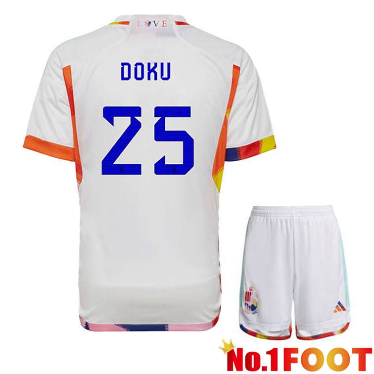 Belgium (DOKU 25) Kids Soccer Jerseys Away White World Cup 2022